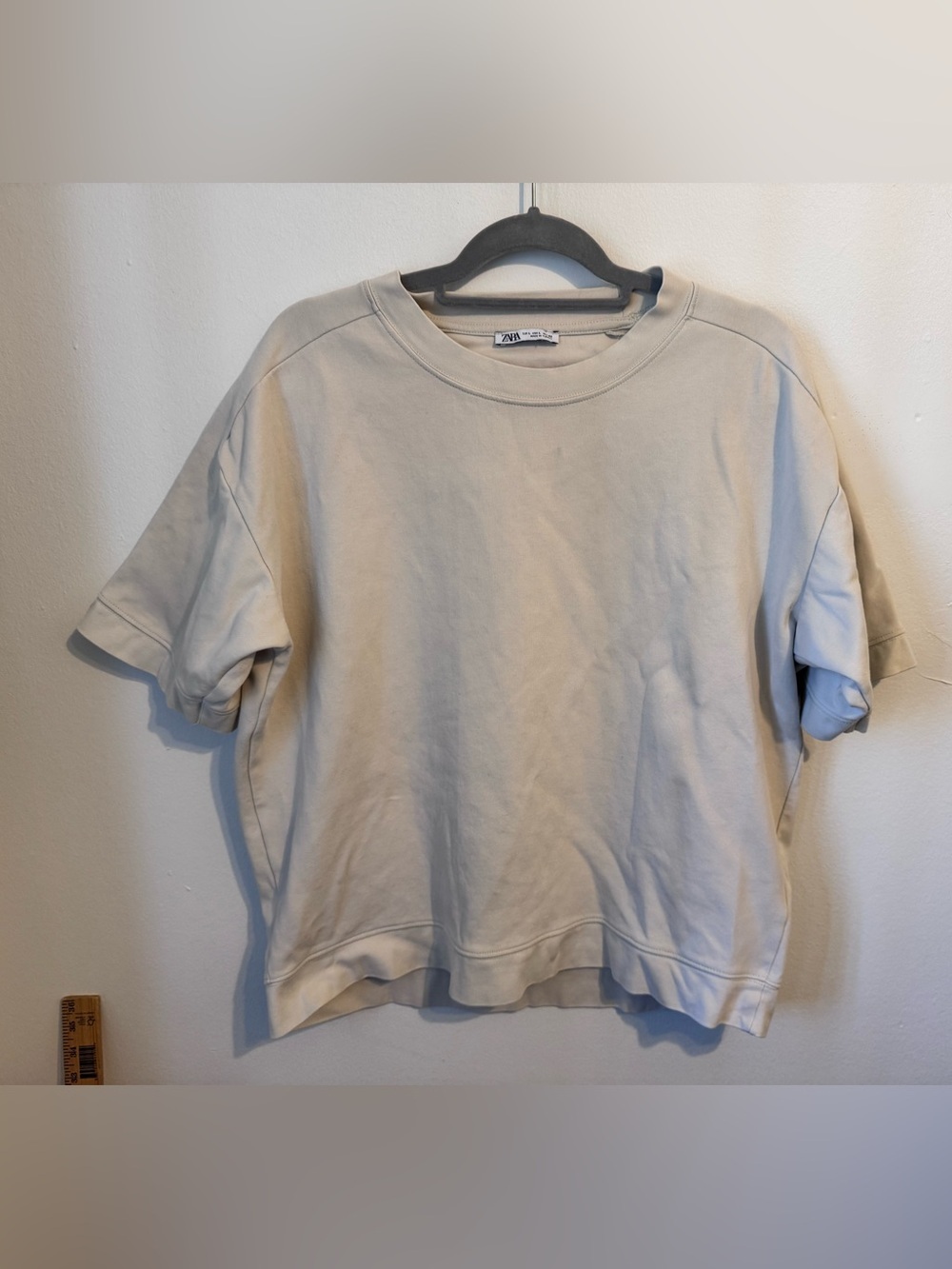 ZARA Cream Oversized Short Sleeve Sweatshirt size Large